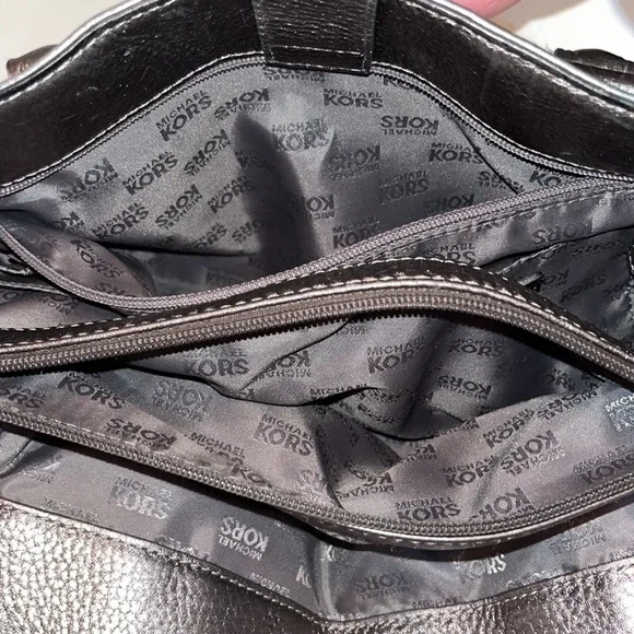 Michael Kors Leather Hamilton Jewel Tote Gunmetal Metallic Shoulder Bag Purse - Picture 8 of 11